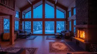 Winter Wood Cabin with Warm Fireplace Ambience 🔥 Smooth Jazz Piano Music for Focus, Study, Work