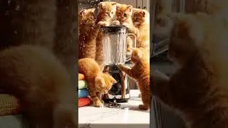 Kittens swirl around blender, nearly causing playful kitchen chaos