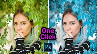 1 Minute Photoshop: Turn Green To Cyan Blue Color | Color Grading in Photoshop