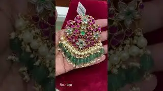 925 Silver look Handsetting - 22 K Gold Finish - Jadau Kundan Pendant with Pearl hangings