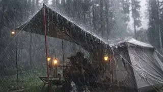 AMAZING‼️HEAVY RAIN CAMPING 🌧️RELAXING IN A WARM TENT WITH THE SOUND OF RAIN ON THE TENT ROOF (ASMR)