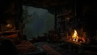 Cozy Cave Shelter in Heavy Rain– Drift to Sleep Fast with Soothing Rainfall & Crackling Fire Sounds