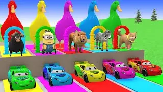 5 Giant Duck Cartoon,Cow,Elephant,Tiger,Lion,Dinosaur,Paint Wild Animals Crossing Fountain Animation