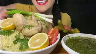 Same eating Jews mallow with chicken & rice ملوخية مع الدجاج والارز