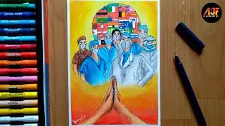 A salute to real fighters against coronavirus scenery drawing | save Earth form Coronavirus drawing