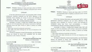Mandatory Wearing of Aprons and Name plates by Doctors & Paramedical Staff in Health Care