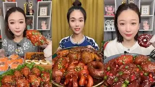Spicy Chicken Pig Trotters Pig Ears Sausages Eggs & Persimmon Mukbang | @Live_Eatiing 