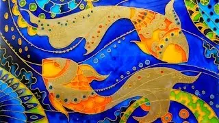 ABSTRACT GLASS PAINTING OF GOLD FISH