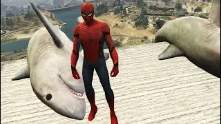 The spider man knocks everyone down
