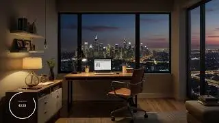 A quiet home office featuring natural sounds and hushed city ambiance