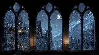 Snowy Winter Night Through a Castle Window 4K ❄️ Moonlight & Soft Wind for Sleep