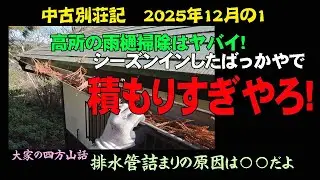 [中古別荘記]　なんでこんなに積もるん？　高所の雨樋掃除はヤバイ！　　and　排水管詰まりの話し　2025年12月の1