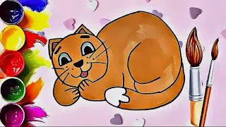 How to draw a cat? cartoon coloring book Как нарисовать кошку? мультик раскраска