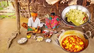 MAAN KOCHU VORTA & PUMPKIN EGG CURRY recipe full preparation for lunch by santali tribe old couple