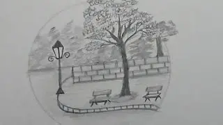 How to draw a beautiful scene | how to draw a park view  for beginners| five senses art