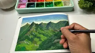 Relaxing Easy Gouache painting for beginners / step by step / Aravali mountain Range ⛰️