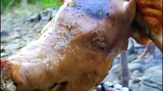 Primitive Technology   Eating delicious   Smart girl cooking pig head