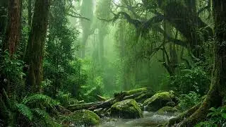 Soft Thunder Blending With Jungle Rain To Create A Comforting Atmosphere For Relaxation And Rest