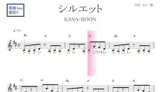 シルエット(KANA-BOON) NARUTO - ナルト - 疾風伝- OP 原曲key固定ド読み／ドレミで歌う楽譜【コード付き】