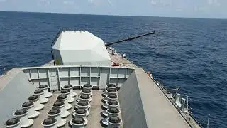 Royal Navy 4.5 gun firing