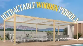 Retractable Wooden Pergola - Wood Grain Aluminum Large Pergola with Adjustable Roof