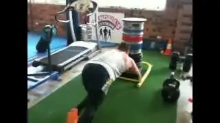 300kg Sled Push Straight into 80kg Kettleswing for 10 reps