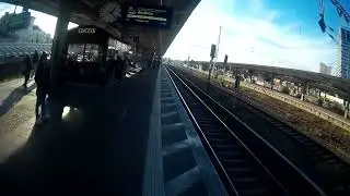 Blind passenger using tactile guidance strip at Berlin Lichtenberg #2.