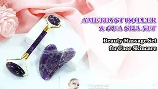 Natural Amethyst Double Head Face Roller+Finger Shaped Gua Sha Massage Tool Set. Drop Shipping