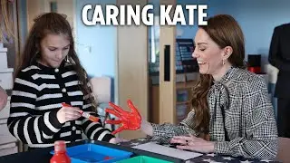 Adorable moment Kate gets her palm PAINTED as she meets brave kids affected by devastating illness
