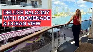 Новый круизный лайнер MSC World America | Роскошная каюта с балконом, видом на прогулочную палубу...