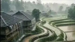 Heavy Rain ASMR in Rural Village | Relaxing Rain Sounds for Sleep, Study & Meditation