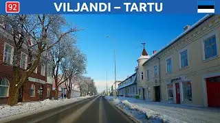 Winter drive in Estonia. Viljandi - Tartu. 4K