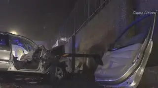 Driver leaves scene after slamming into wall in Lincoln Square; passenger injured