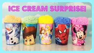 ICE CREAM CUP SURPRISE! PrincessesFrozen, Spiderman!