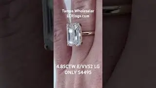 $4495 4.85CTW Colorless Emerald LG Hidden Halo Engagement Ring IGI E/VVS2 at LCRings.com