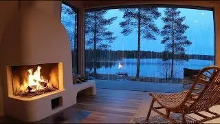 Cozy Rain Sounds for Sleep: Fireplace Crackling Ambience by the Lake Cabin 🌧️🔥🧘