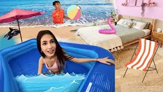 Transformei meu Quarto em Uma Praia de Verdade com Pisicna Inflavel ☀ OLHA ISSO 👀🗣️