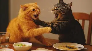 The sound of cats fighting on the dining table is funny #catsounds #cat #funny 