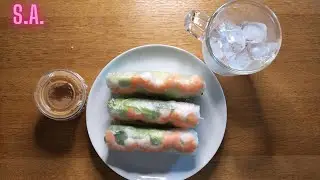 Asmr || Spring Rolls Shrimps, Peanut dipping & Iced Coconut Water Eating Sounds