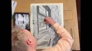 A lesson in linear perspective using chalk and charcoal