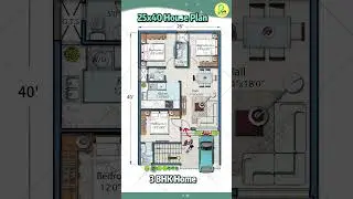 25&rsquo;&times; 40&rsquo; House Plan with Car Parking, 3BHK, 25 by 40 Home Plan, 25*40 House Design