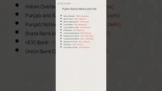 LIST OF PUBLIC SECTOR BANKS, ESTABLISHMENT YEAR AND HEADQUARTERS #ssc #cds #gk #bank