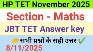 Hp JBT TET Answer key November 2025// Maths Answer key // Full solved Tet question paper // JBT TET
