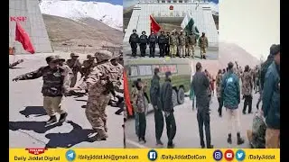 Chinese and Pakistani army soldiers dance at Khunjerab border