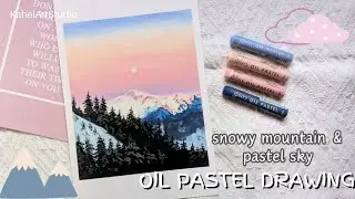 Drawing a Snowy Mountain and Pastel Sky | Oil Pastel
