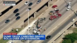 I-55 lanes closed after rollover crash involving dump truck hauling gravel