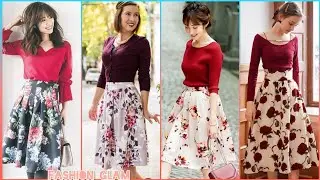 New Two Pieces Ladies Summer Skirts Outfits/Modest Church Outfits Styles/Floral Print A-Line Skirts