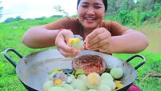 Women Catch Chicken egg and Goose - Cooking Chicken egg Eating delicious