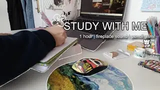 STUDY WITH ME | 1hour, low fire crackling sound, background noice, white sound, pencil asmr,no break