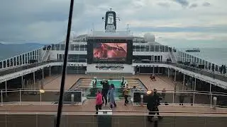 MSC Bellissima Mediterranean Cruise (From Sky Lounge): Arrival in Naples. (Mt. Vesuvius at the end)